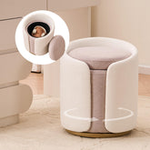 Dailyhome Vanity Chair with Storage, Round Boucle Vanity Stool No Wheels, Swivel Ottoman Chair with Upholstered for Women, G…