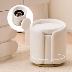 Dailyhome Ottoman with Storage, Round Boucle Vanity Stool No Wheels, Swivel Vanity Chair with Cushion for Girls, Cute Makeup…
