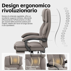 Sedia Scrivania Ergonomica per Casa e Ufficio, Sedia da Ufficio Regolabile in Altezza in Tessuto per Adulti con Poggiapiedi, Poltrona Ufficio Sedia Girevole Ampia Seduta 160 kg, Marrone Chiaro - image 4