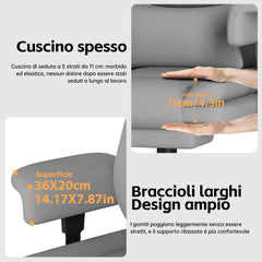 Sedia Scrivania Sedia Ufficio Direzionale Braccioli Sollevabile, Poltrona Ufficio Ergonomica con Schienale Alto Regolabile in Altezza con Supporto Lombare, Sedia da Ufficio 200KG, Grigio - image 3