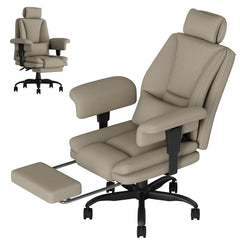 Sedia Ufficio Ergonomica 200KG, Sedia Gaming a Seduta Ampia per Pesanti, Big & Tall Poltrona Ufficio Direzionale Reclinabile con Schienale Alto, Braccioli Sollevabili, Poggiagambe, Cachi - image 1