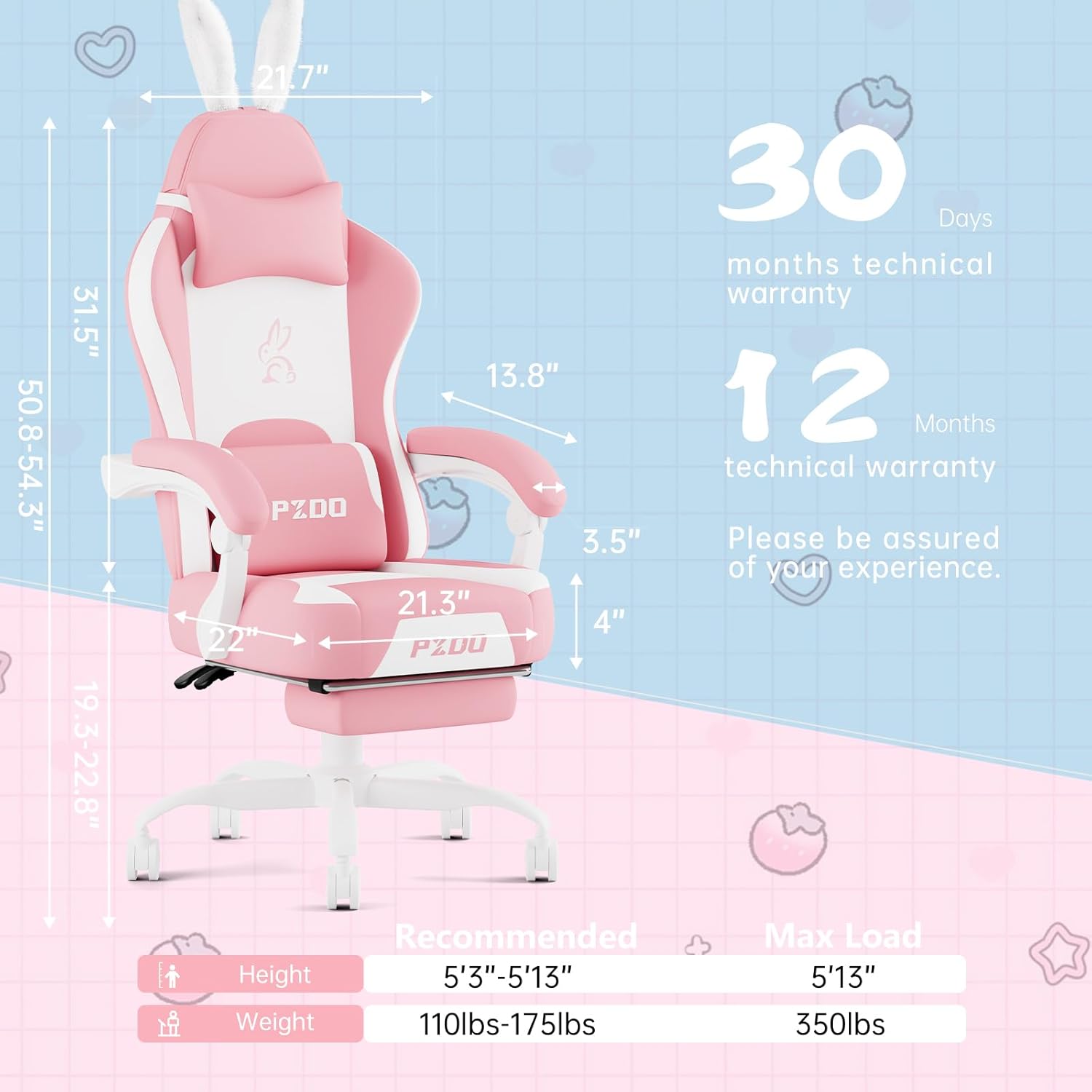 PZDO Kawaii Pink Gaming Chair