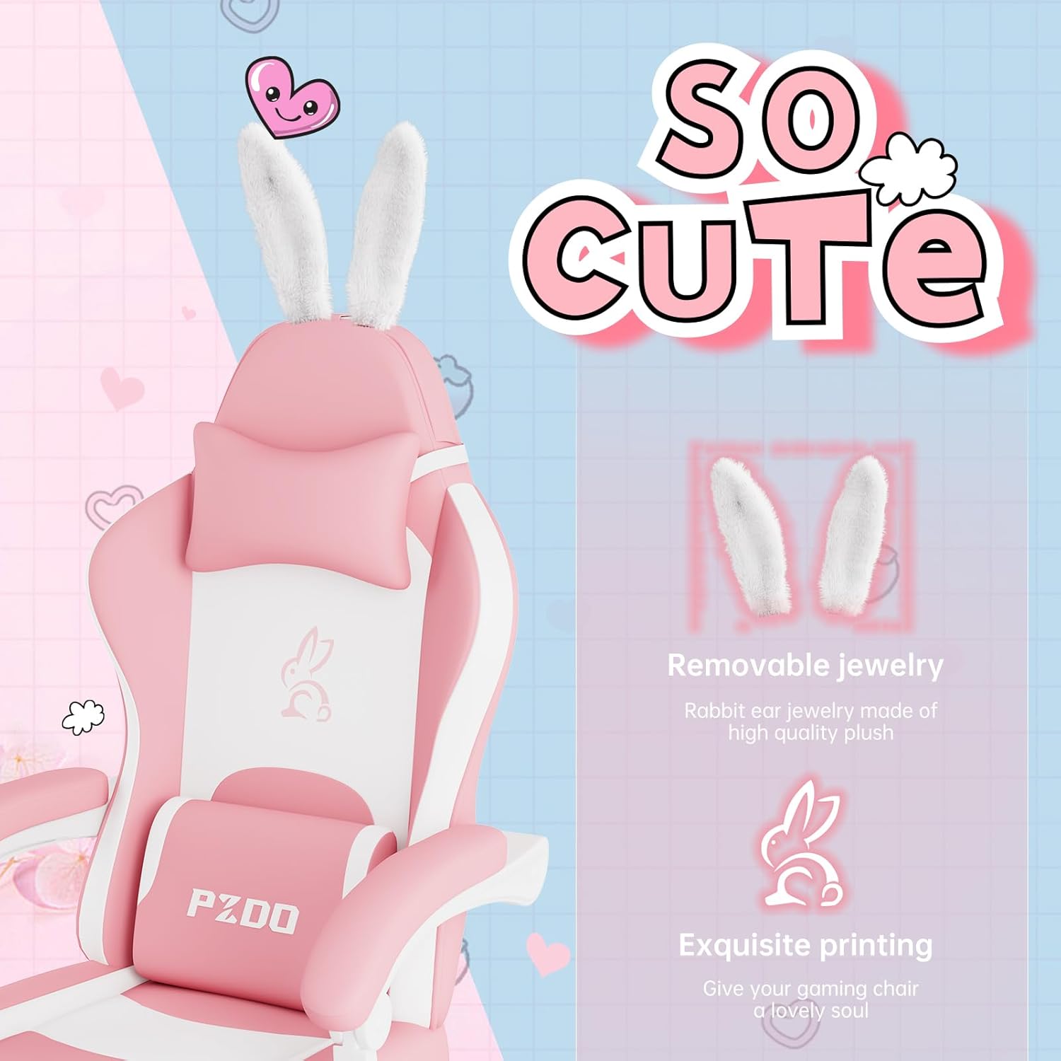 PZDO Kawaii Pink Gaming Chair