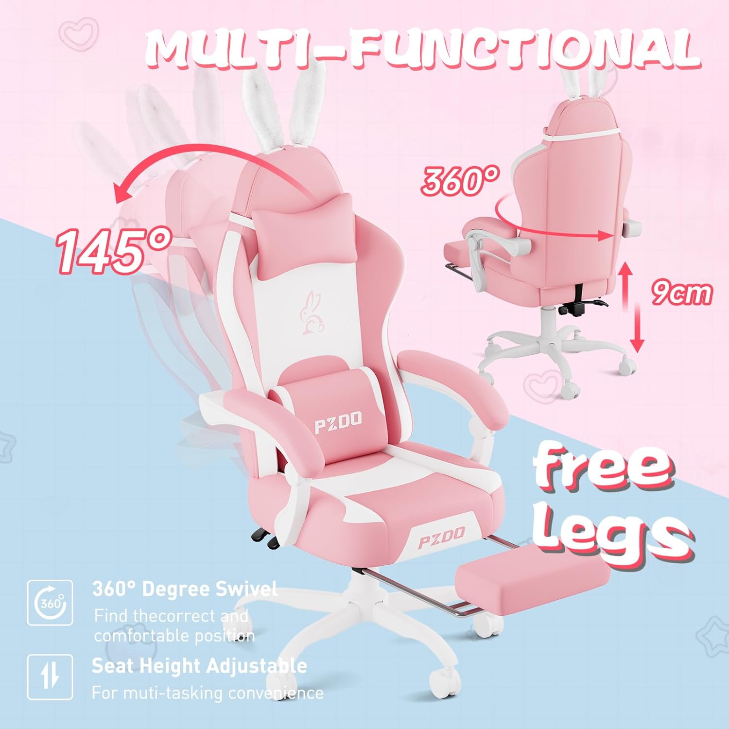 PZDO Kawaii Pink Gaming Chair