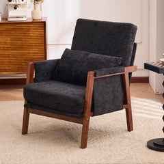 Dailyhome Accent Chair Mid-Century Modern Chair with Lumbar Support Pillow, Upholstered Living Room Chairs with Wooden, Chen…