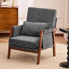 Dailyhome Accent Chair Mid-Century Modern Chair with Lumbar Support Pillow, Upholstered Living Room Chairs with Wooden, Chen…