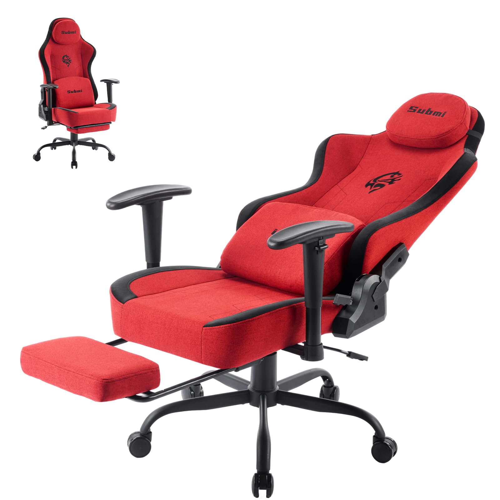 Poltrona Gaming, Gaming Chair con Supporto Lombare, Sedia da Ufficio Ergonomica in Tessuto per PC con Poggiapiedi, Sedia Gaming per Computer per Adolescenti, Regalo (Rot) - image 1