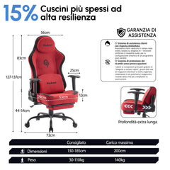 Poltrona Gaming, Gaming Chair con Supporto Lombare, Sedia da Ufficio Ergonomica in Tessuto per PC con Poggiapiedi, Sedia Gaming per Computer per Adolescenti, Regalo (Rot) - image 3
