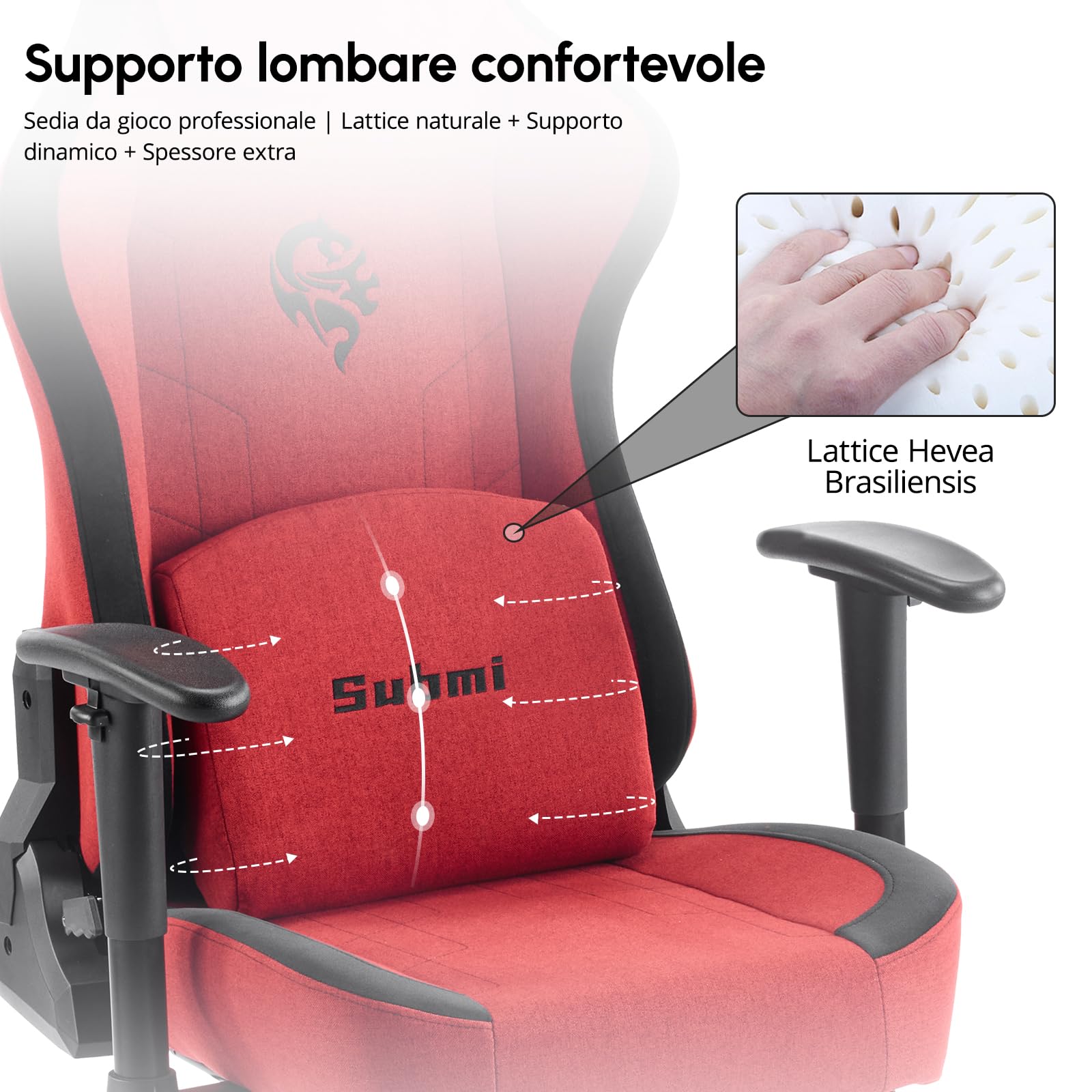 Poltrona Gaming, Gaming Chair con Supporto Lombare, Sedia da Ufficio Ergonomica in Tessuto per PC con Poggiapiedi, Sedia Gaming per Computer per Adolescenti, Regalo (Rot) - image 7