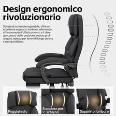 Sedia da Ufficio Ergonomica con Poggiapiedi in Tessuto, Poltrona Ufficio Sedia Scrivania ad Altezza Regolabile con Ruote Piroettanti, Sedia Ufficio per Home, Sedia Gaming, Grigio Scuro - image 4