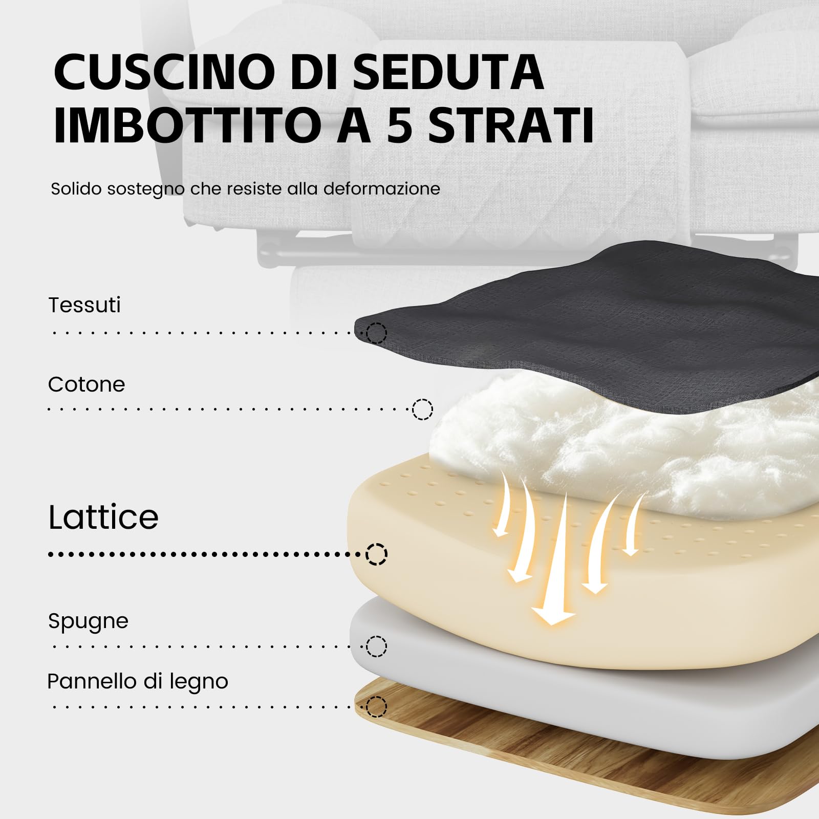 Sedia da Ufficio Ergonomica con Poggiapiedi in Tessuto, Poltrona Ufficio Sedia Scrivania ad Altezza Regolabile con Ruote Piroettanti, Sedia Ufficio per Home, Sedia Gaming, Grigio Scuro - image 6