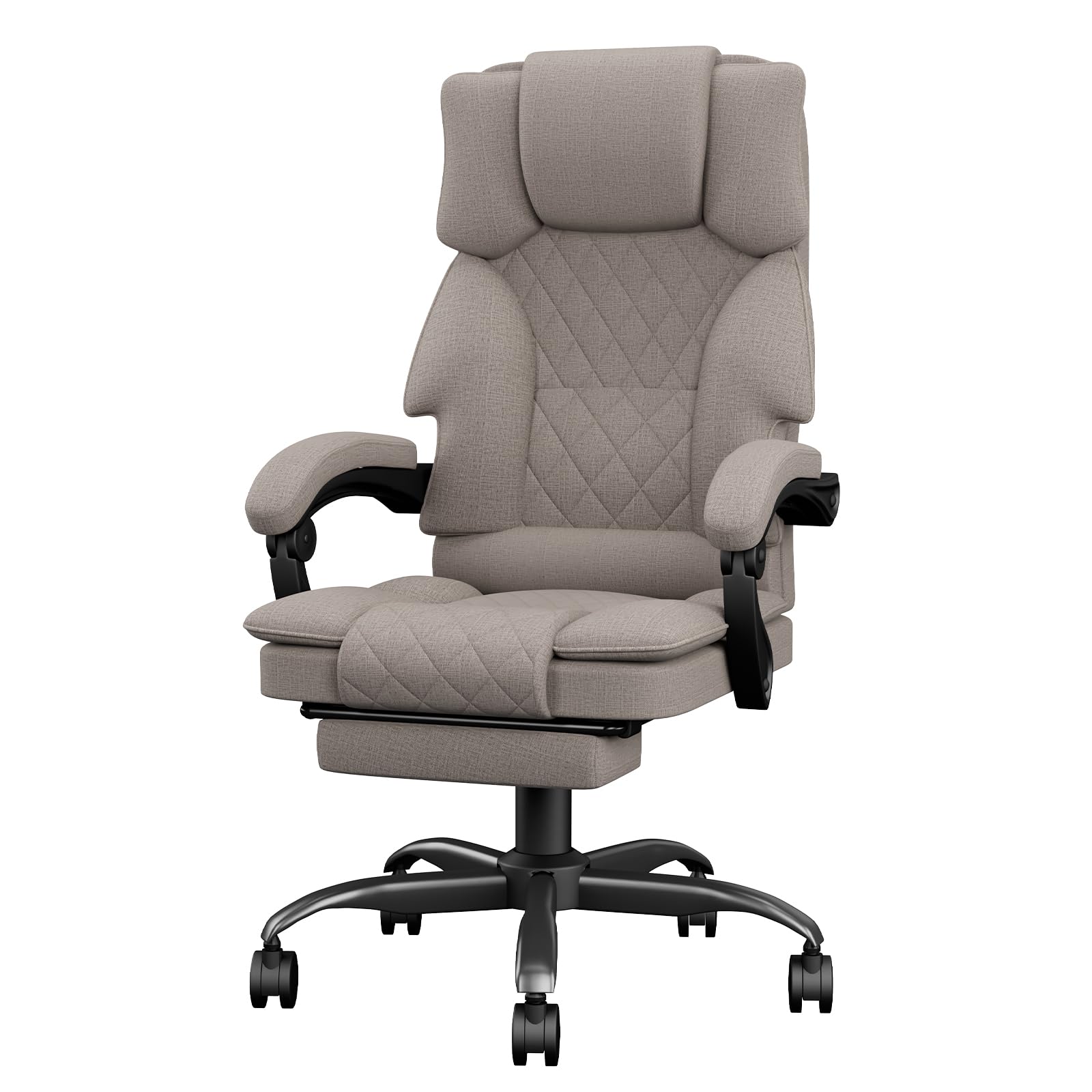 Sedia Scrivania Ergonomica per Casa e Ufficio, Sedia da Ufficio Regolabile in Altezza in Tessuto per Adulti con Poggiapiedi, Poltrona Ufficio Sedia Girevole Ampia Seduta 160 kg, Marrone Chiaro - image 1