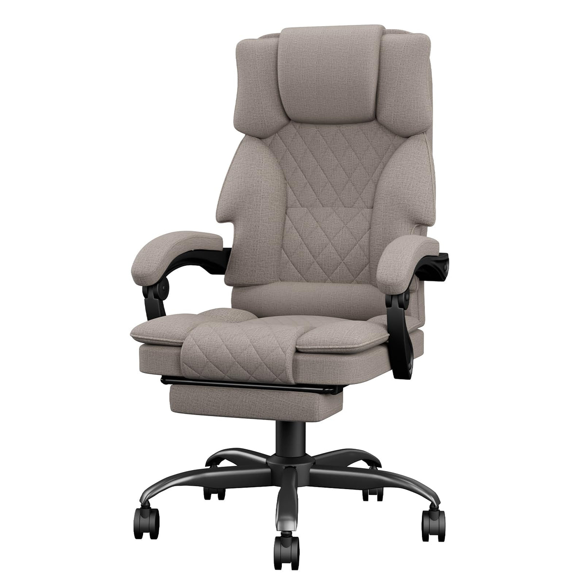 Sedia Scrivania Ergonomica per Casa e Ufficio, Sedia da Ufficio Regolabile in Altezza in Tessuto per Adulti con Poggiapiedi, Poltrona Ufficio Sedia Girevole Ampia Seduta 160 kg, Marrone Chiaro - image 1
