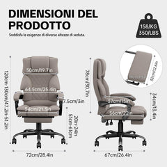 Sedia Scrivania Ergonomica per Casa e Ufficio, Sedia da Ufficio Regolabile in Altezza in Tessuto per Adulti con Poggiapiedi, Poltrona Ufficio Sedia Girevole Ampia Seduta 160 kg, Marrone Chiaro - image 3