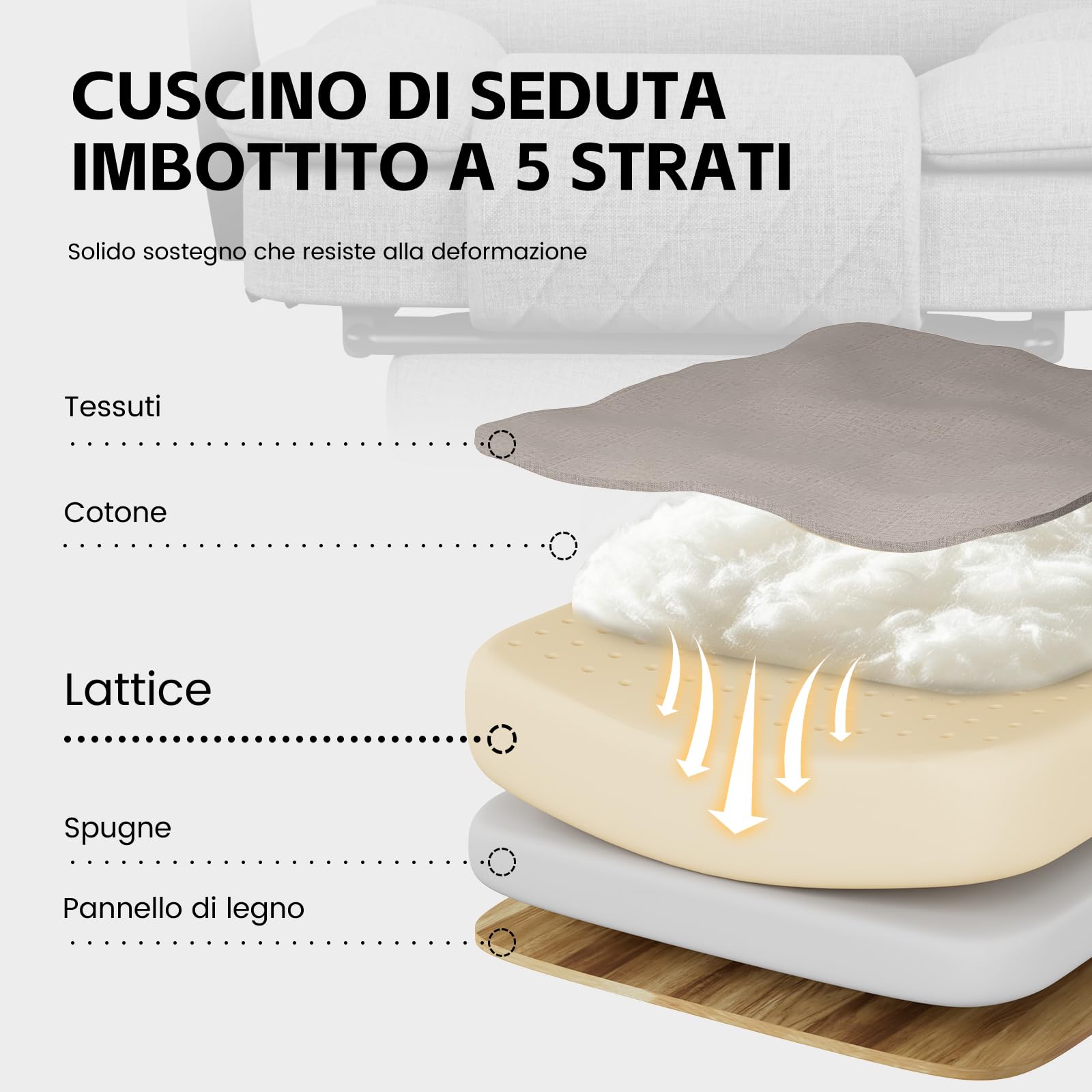 Sedia Scrivania Ergonomica per Casa e Ufficio, Sedia da Ufficio Regolabile in Altezza in Tessuto per Adulti con Poggiapiedi, Poltrona Ufficio Sedia Girevole Ampia Seduta 160 kg, Marrone Chiaro - image 6