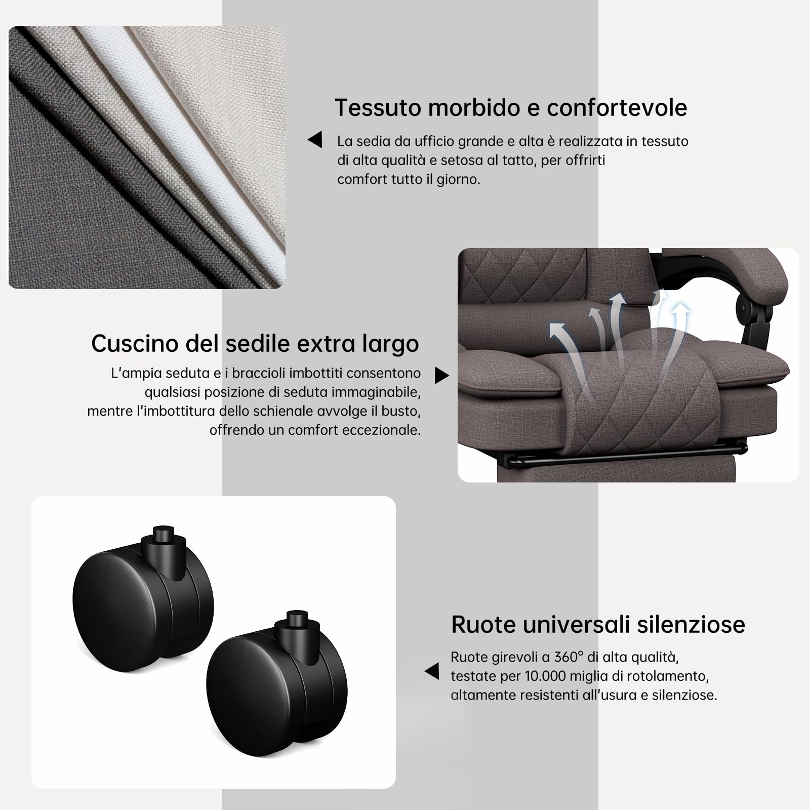 Sedia Gaming con Schienale Ampio Sedia Ufficio per Adulti con Poggiapiedi per Home Office, Sedia da Scrivania Regolabile in Altezza Poltrona Ufficio con Funzione Reclinabile, Marrone Scuro - image 7