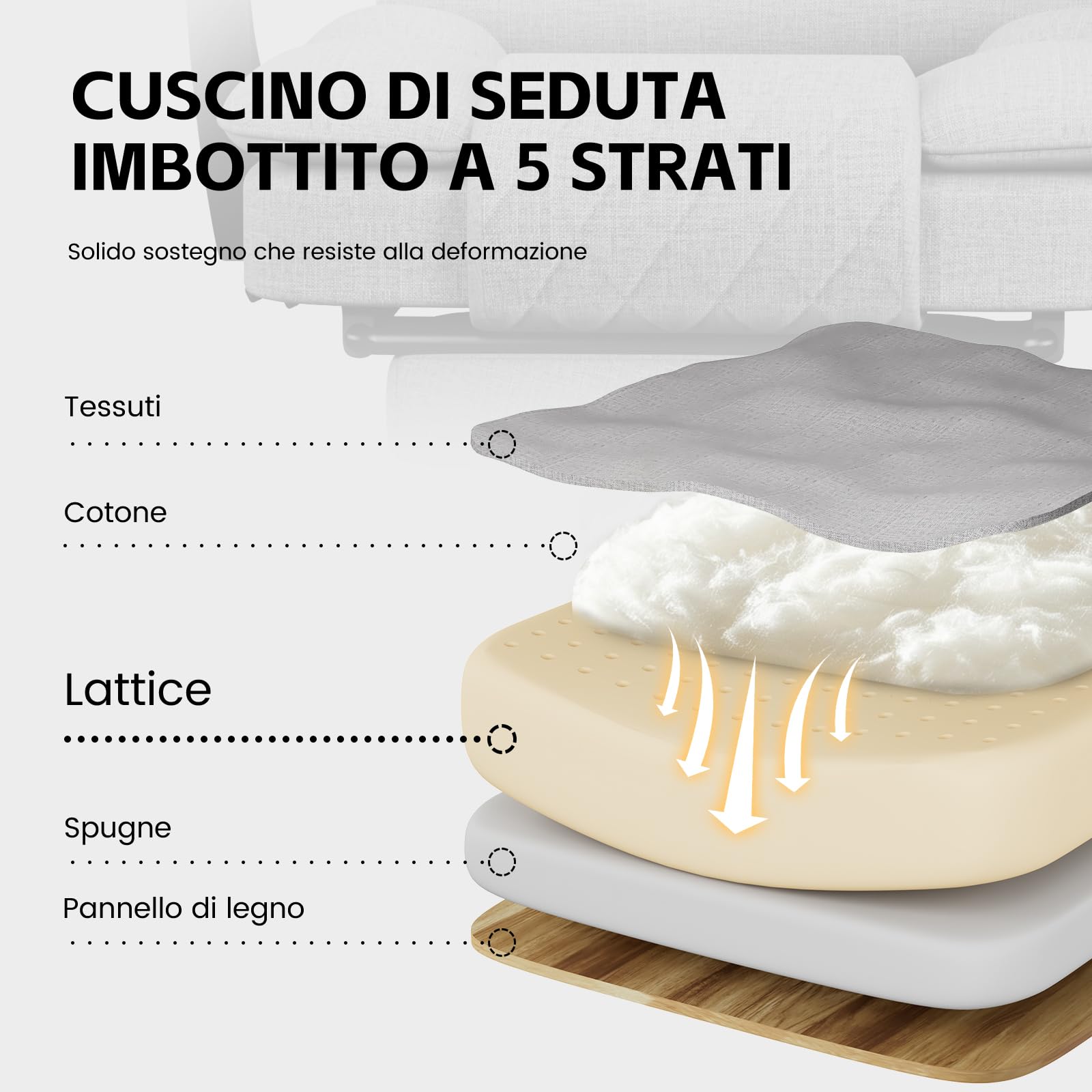 Sedia Ufficio Sedia Scrivania Ergonomica per Casa e Ufficio, Sedia da Scrivania con Schienale Regolabile Sedie Computer Gaming Chair Poltrona Scrivania con Poggiapiedi in Tessuto, Grigio - image 6