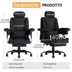 Sedia Ufficio Big & Tall con Schienale Alto, Sedia Scrivania, Poltrona Ufficio Ergonomica Braccioli Sollevabile in Tessuto Tecnico, Sedia Gaming con Poggiapiedi e Supporto Lombare, 200KG, Nero - image 2