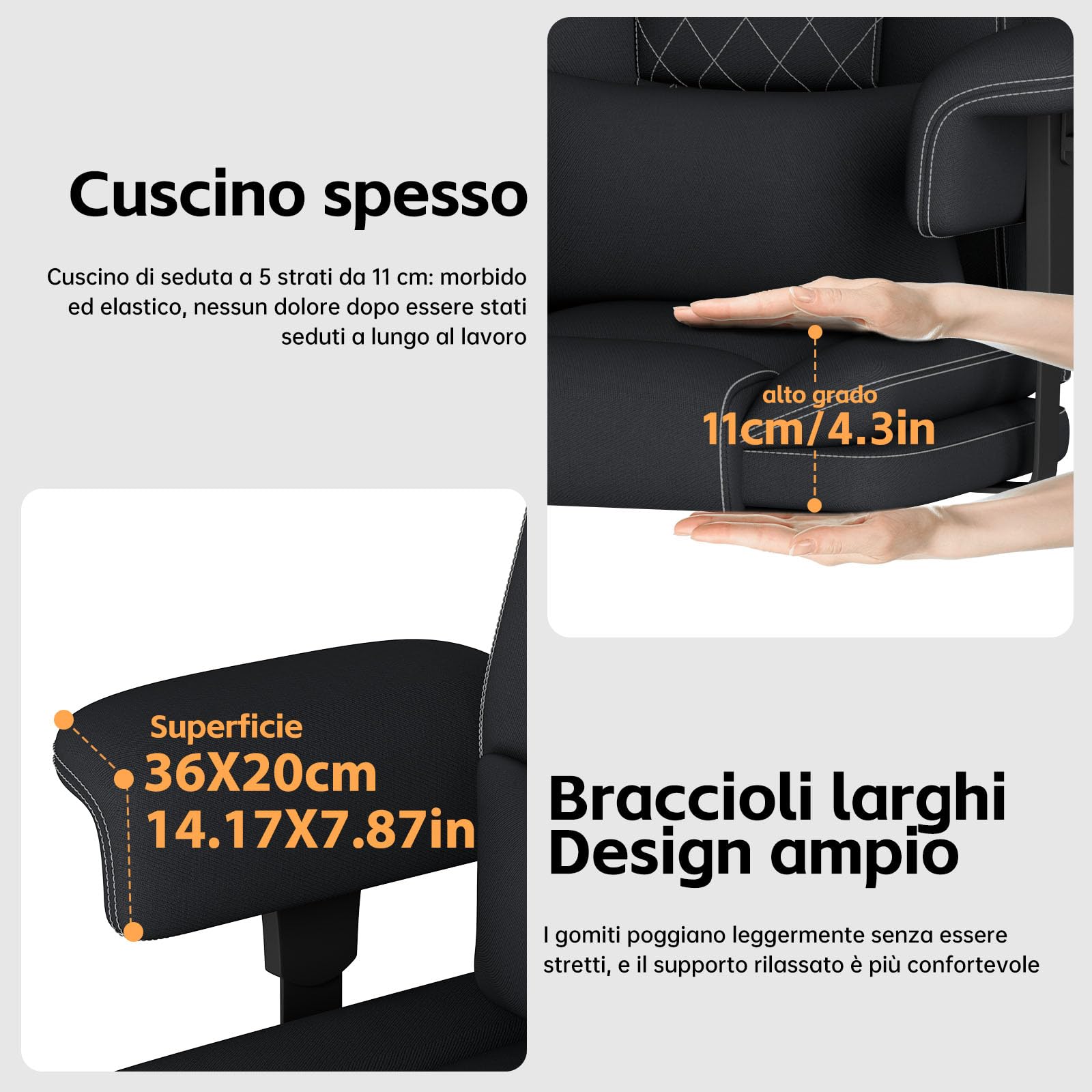 Sedia Ufficio Big & Tall con Schienale Alto, Sedia Scrivania, Poltrona Ufficio Ergonomica Braccioli Sollevabile in Tessuto Tecnico, Sedia Gaming con Poggiapiedi e Supporto Lombare, 200KG, Nero - image 3