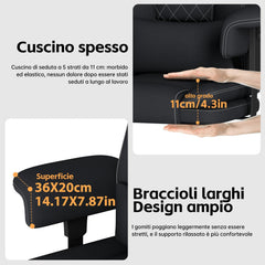 Sedia Ufficio Big & Tall con Schienale Alto, Sedia Scrivania, Poltrona Ufficio Ergonomica Braccioli Sollevabile in Tessuto Tecnico, Sedia Gaming con Poggiapiedi e Supporto Lombare, 200KG, Nero - image 3