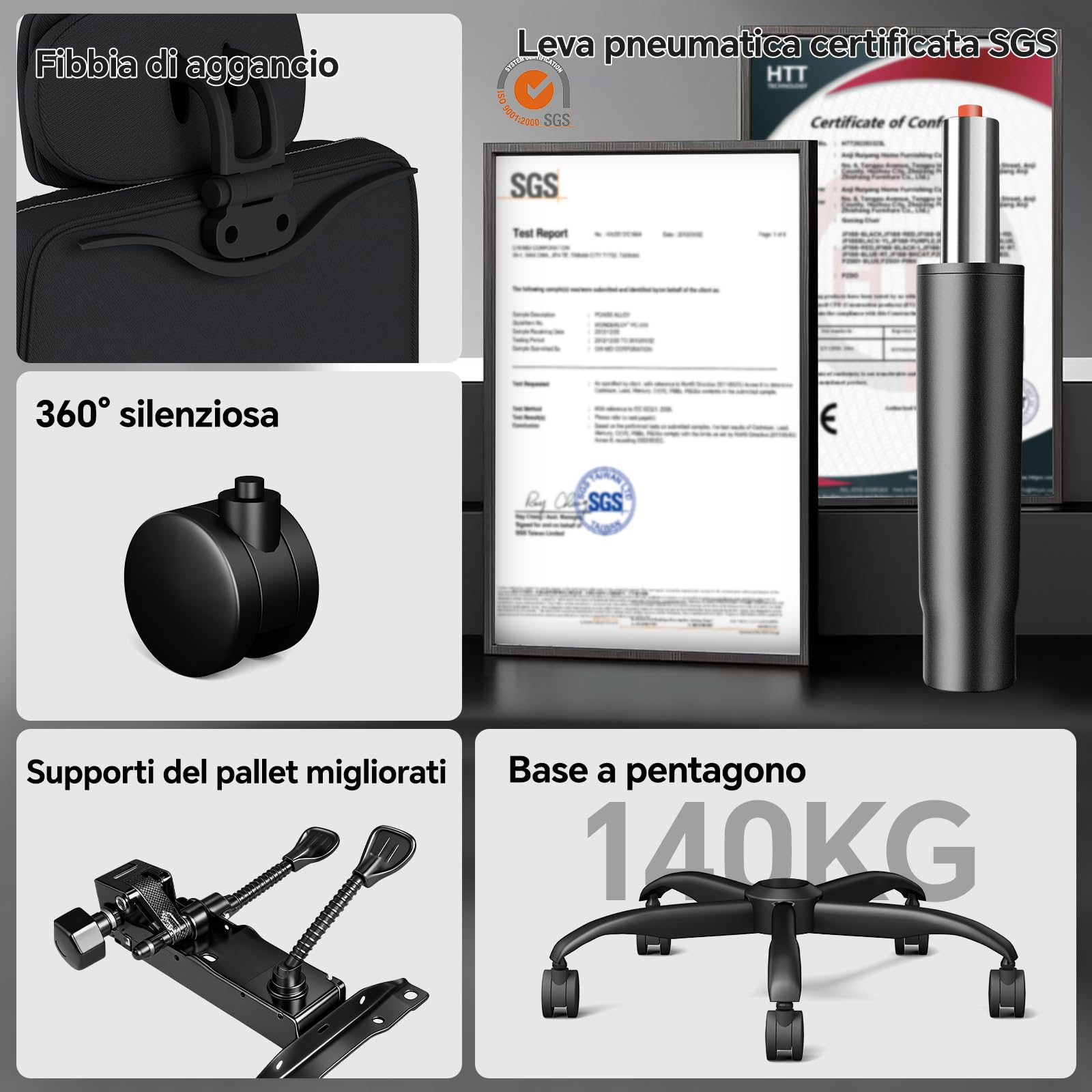 Sedia Ufficio Big & Tall con Schienale Alto, Sedia Scrivania, Poltrona Ufficio Ergonomica Braccioli Sollevabile in Tessuto Tecnico, Sedia Gaming con Poggiapiedi e Supporto Lombare, 200KG, Nero - image 5