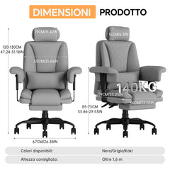 Sedia Scrivania Sedia Ufficio Direzionale Braccioli Sollevabile, Poltrona Ufficio Ergonomica con Schienale Alto Regolabile in Altezza con Supporto Lombare, Sedia da Ufficio 200KG, Grigio - image 2