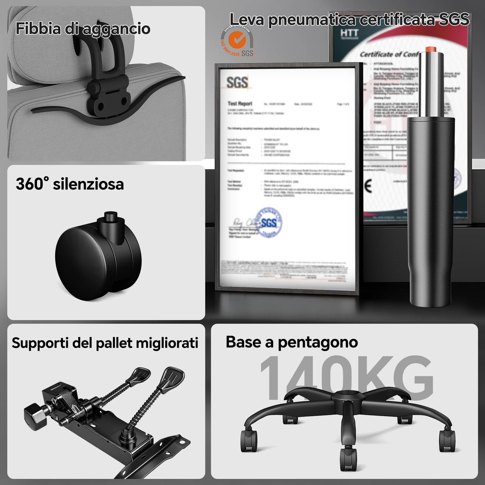 Sedia Scrivania Sedia Ufficio Direzionale Braccioli Sollevabile, Poltrona Ufficio Ergonomica con Schienale Alto Regolabile in Altezza con Supporto Lombare, Sedia da Ufficio 200KG, Grigio - image 5