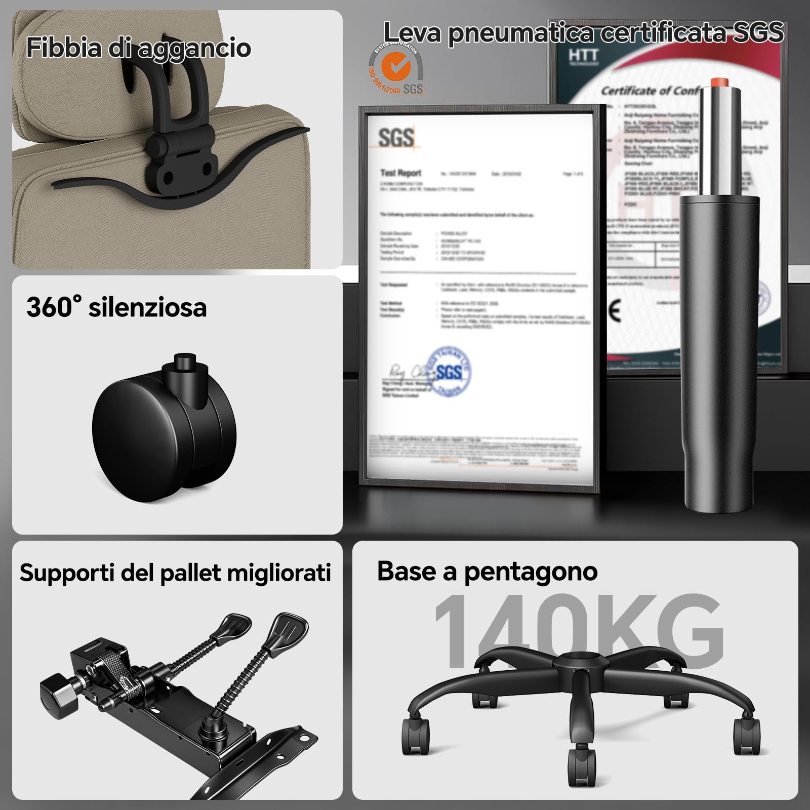 Sedia Ufficio Ergonomica 200KG, Sedia Gaming a Seduta Ampia per Pesanti, Big & Tall Poltrona Ufficio Direzionale Reclinabile con Schienale Alto, Braccioli Sollevabili, Poggiagambe, Cachi - image 5