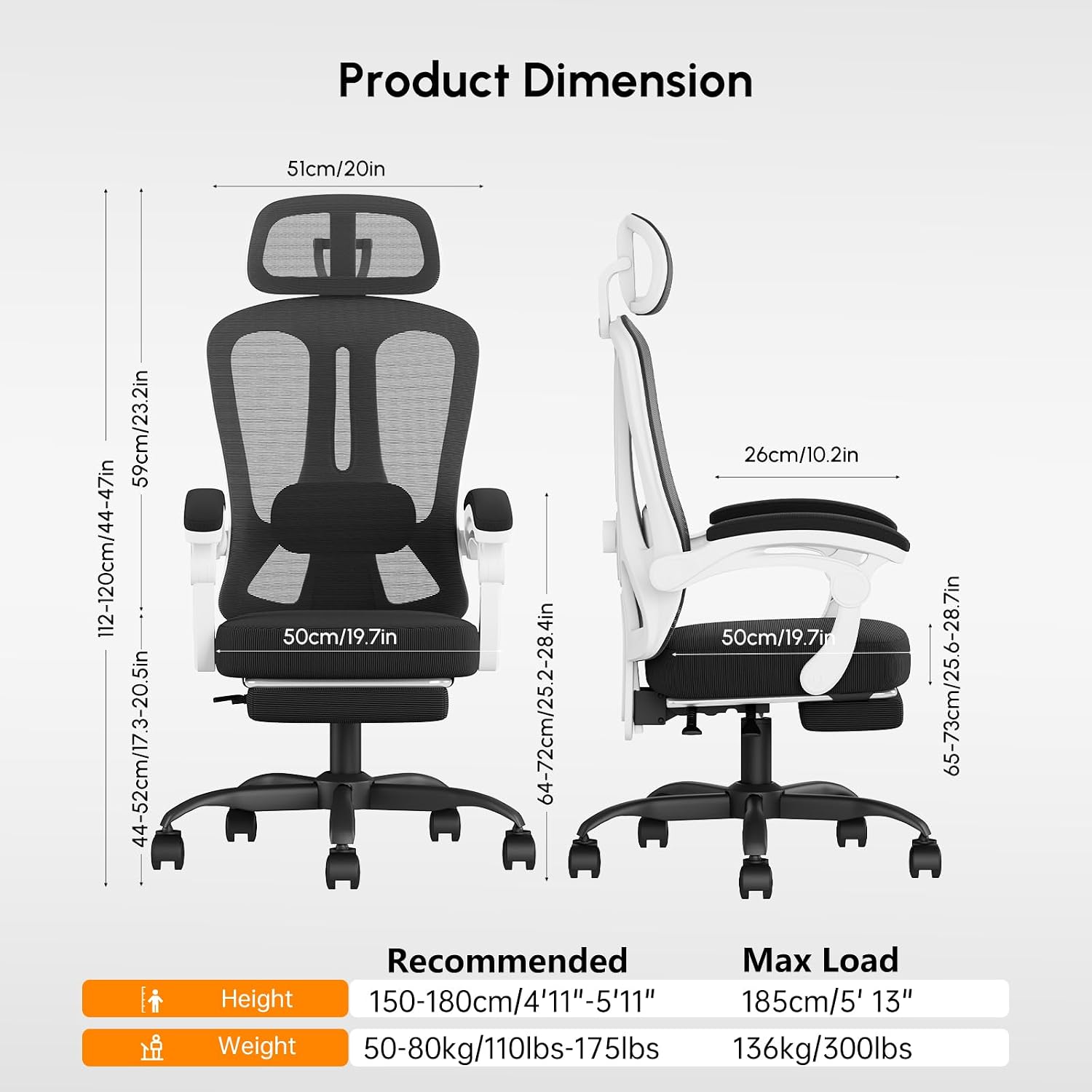 HapGIFT ergonomic office chair - dimensions